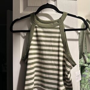 Striped Green and White Halter Top